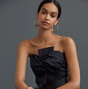 Anthropologie Porridge Black Satin Bow-Tie Top